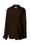 Anemos The L.a. Button-down Wrap Dress In Linen Cupro In Espresso