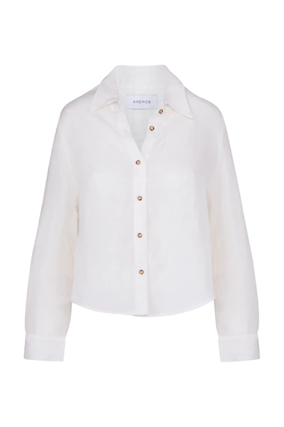Anemos The Phillips Long Sleeve Button-down Shirt In Linen Cupro In White