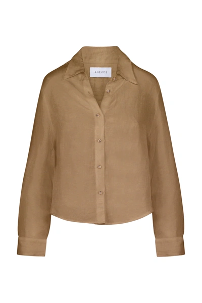 Anemos The Phillips Long Sleeve Button-down Shirt In Linen Cupro In Sandstone