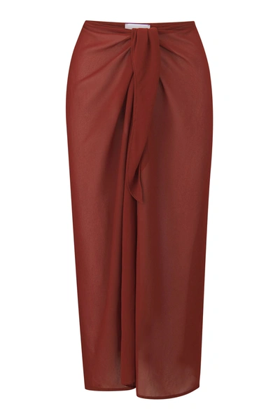 Anemos The Wrap Midi Skirt In Sheer Eco-chiffon In Umber