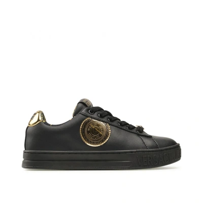 Versace Jeans Couture Leather Logo Sneakers In Black