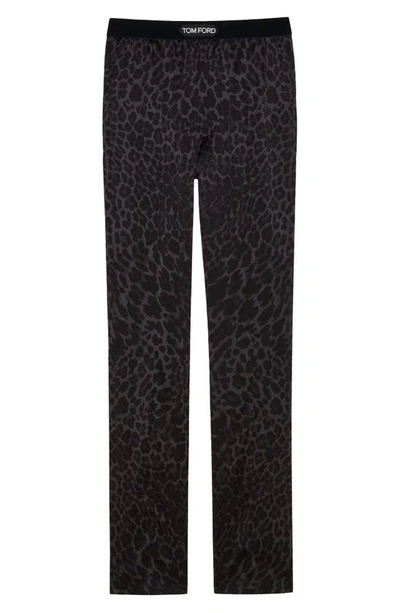 Tom Ford Leopard Print Silk Pyjama Bottoms In Navy