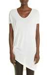 RICK OWENS HIKED ASYMMETRIC DRAPE DETAIL T-SHIRT