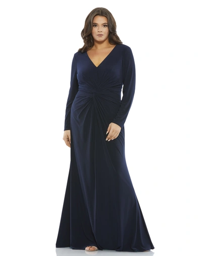MAC DUGGAL FRONT TWIST LONG SLEEVE V-NECK GOWN (PLUS)