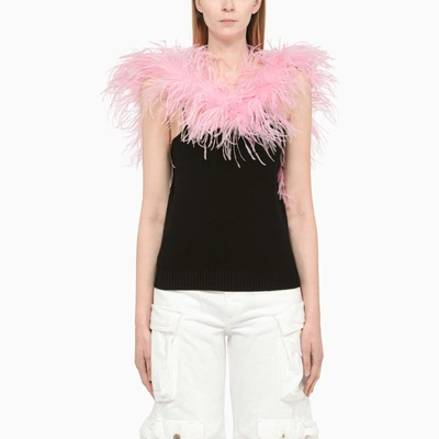 Attico Feather-embellished Tank Top In Black