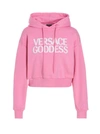 Versace Logo Print Cropped Hoodie In Pink