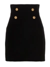Balmain Embossed Buttons Wool Mini Skirt In Black