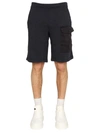Ten C Looped Shorts With Buttoned Pocket And Stitch Detailing In Blue