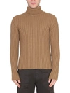 Ten C Ribbed Turtleneck Sweater Long Sleeves In Beige