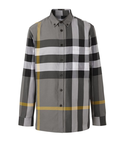 Burberry Check Stretch Cotton Poplin Shirt In Grey