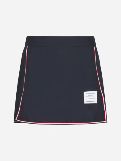 Thom Browne Ripstop Lace Up Pleated Mini Skirt In Blue