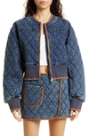 Simkhai Quilted Denim Bomber Jacket In Washed Indigo