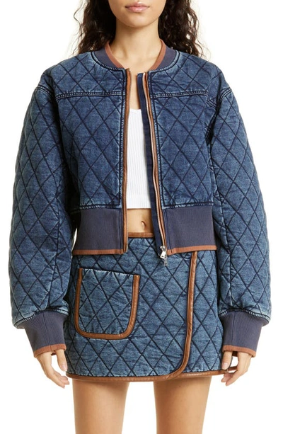 Jonathan Simkhai Quilted Denim Bomber Jacket In Washed Indigo