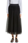 Fabiana Filippi Maxi Skirt With Tulle Overlay And Elastic Waistband In Black