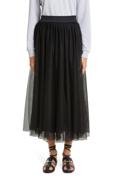Fabiana Filippi Maxi Skirt With Tulle Overlay And Elastic Waistband In Black
