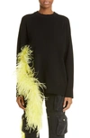 Attico Blanche Feather Trim Sweater In Black Viscose In Black/ Yellow