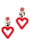 Deepa Gurnani Candi Heart Drop Earrings In Red