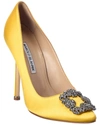Manolo Blahnik Hangisi 105 Buckle-embellished Satin Courts In Yellow
