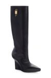 Givenchy G-lock Leather Wedge Knee-high Boots In Black