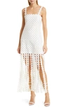 Simkhai Jaycee Circle Lace Fringe Midi Dress In White