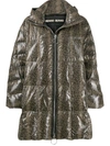 Ienki Ienki Metallic Quilted Shell Hooded Down Coat In Brown Snake