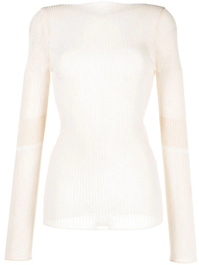Low Classic Transparent Yarn Boat-neck Knit Clothing In Beige
