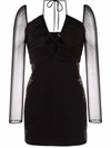 Self-portrait Plain Knitted Hollowed-out Mini Dress In Black