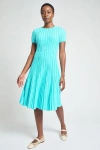 6010 Modern Fit Jewel Neck Striped Flare Soft Knit Dress In Blue