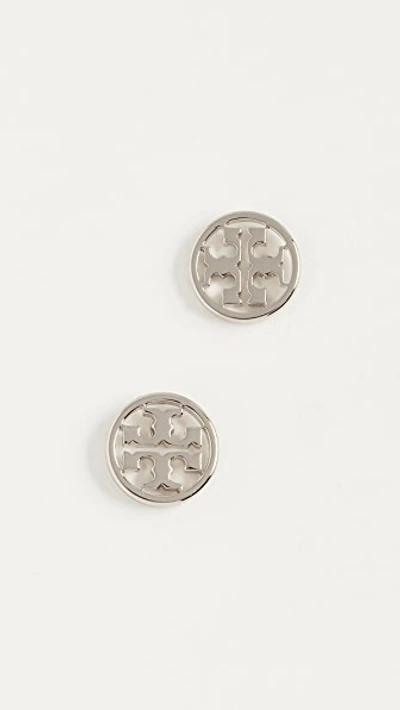 Tory Burch Logo Circle Stud Earrings In Silver