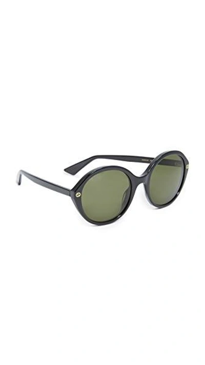 Gucci Lightness Round Sunglasses In Black/green Solid