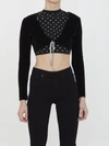 Alexander Wang Cropped Crystal-embellished Cotton-blend Chenille Cardigan In Black