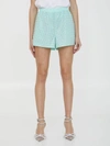 Self-portrait Hot Fix Taffeta Shorts In Turquoise