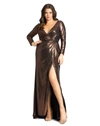 Mac Duggal Plus Size Gathered Metallic Gown In Bronze