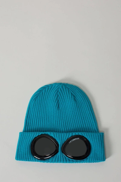 C.p. Company Cotton Google Beanie In Tile Blue