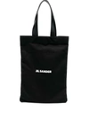 Jil Sander Logo Print Cotton-linen Blend Tote Bag In Black