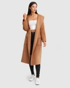 Belle & Bloom Runaway Wool Blend Robe Coat - Dark Camel In Brown