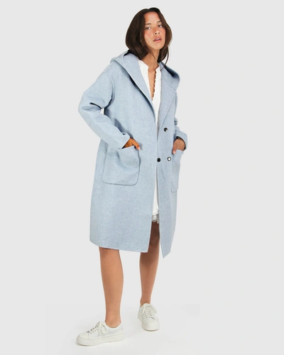 Belle & Bloom Walk This Way Wool Blend Oversized Coat - Light Blue