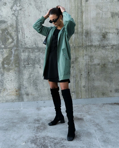 Belle & Bloom Chasing You Long Bomber Jacket - Military In Green