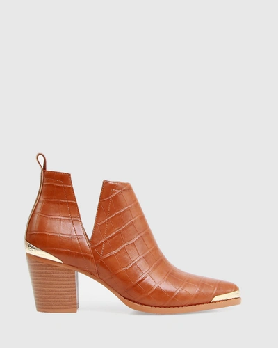 Belle & Bloom Austin Croc Embossed Ankle Boot - Camel In Brown