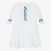 EIRENE EIRENE GIRLS WHITE & BLUE FLORAL CHIFFON DRESS