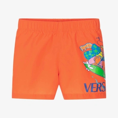 Versace Baby Boys Orange Crocodile Swim Shorts
