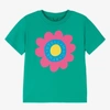 STELLA MCCARTNEY STELLA MCCARTNEY KIDS GIRLS GREEN COTTON FLOWER LOGO T-SHIRT