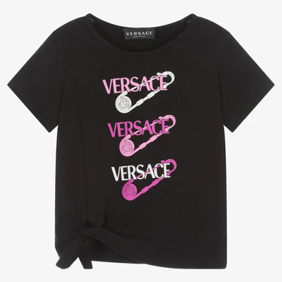 Versace Kids' Girls Black Logo T-shirt