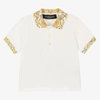 Versace Baby Boys Ivory & Gold Barocco Polo Shirt In Ivory