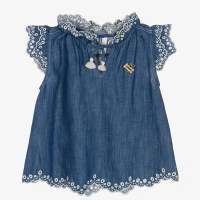 Zimmermann Babies' Girls Blue Embroidered Denim Blouse