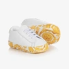 VERSACE WHITE BAROCCO LEATHER PRE-WALKER SHOES