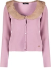 Blumarine Faux-shearling Cardigan In Pink