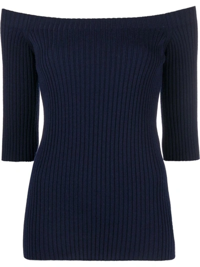 Chloé Boat Neck Wool Sweater In Azul