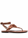Valentino Floral Appliqué Leather Sandals In Leather Brown