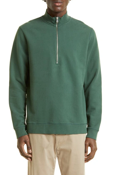 Sunspel Zip-neck Cotton Loopback-jersey Sweatshirt In Dark Green